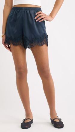 Open Edit Lace Trim Satin Shorts in Navy Collegiate at Nordstrom, Size Xx-Small