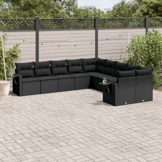 vidaXL Vidaxl - Set De Sof&aacute;s De Jard&iacute;n 10 Pzas Cojines Rat&aacute;n Sint&eacute;tico Negro
