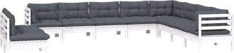 vidaXL Muebles De Jard&iacute;n 10 Pzas Y Cojines Blanco Madera Maciza De Pino Vidaxl