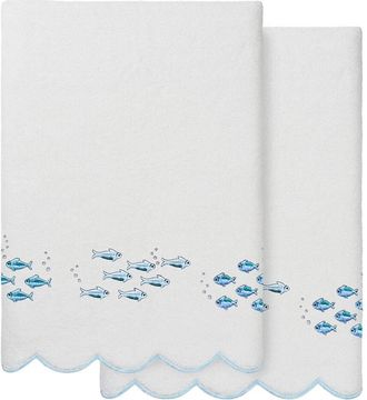 Linum Home Textiles 100% Turkish Cotton Fish School Scallop 2Pc Embellished Bath Towel Set
