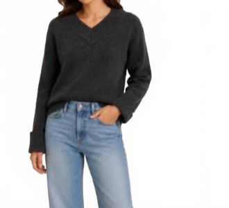 Autumn Cashmere V Neck With High Cuff Sweater In Pepper