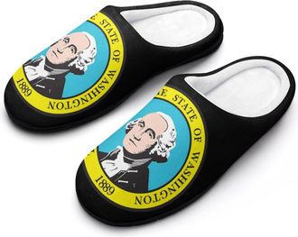 Generic U.S.A Washington State Logo Cotton Womens Slip-on Slippers Winter Warm House Shoes with Rubber Sole for Home Office Hotel