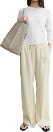 Toteme Woven Drawstring Stripe Trousers In Ecru
