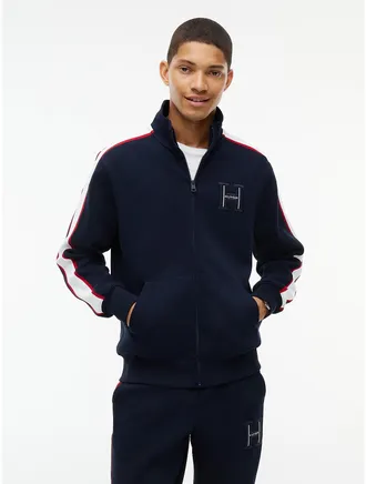 Tommy Hilfiger Mens H-Logo Patch Pique Zip Jacket - Navy Blue - XL