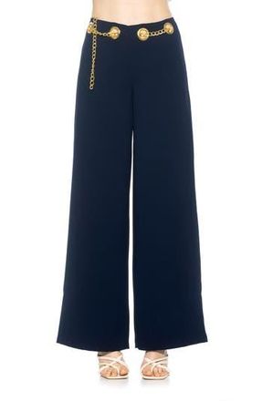 Alexia Admor Cassie Grommet High Waist Wide Leg Pants in Navy at Nordstrom Rack, Size 6