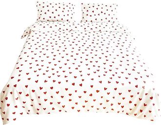 OEM Juego De Ropa De Cama De 200x230 Cm, Funda N&oacute;rdica De Microfibra Con Estampado De Corazones Rojos, 2 Fundas De Almohada, Para Dormitorio De Adultos
