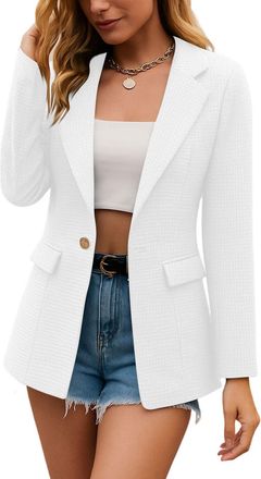 Generic Womens Blazer Classic Elegant Lapel Collar Notched Lapel Long Sleeve Slim Fit Suit Jacket Business Casual Fitted Autumn Cardigan Office Wear for Work 