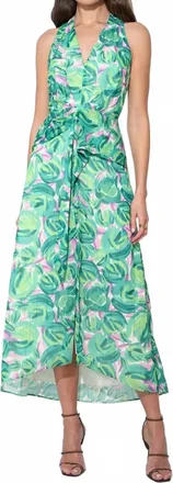 Adelyn Rae Margot Wrap Tie Waist Printed Maxi Dress In Green