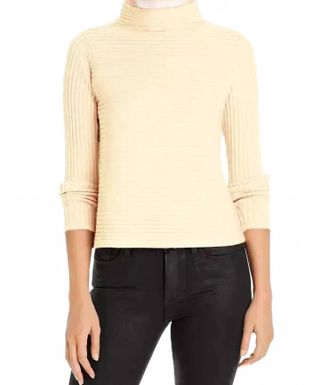 Eileen Fisher Funnel Neck Ribbed Top In Soft White