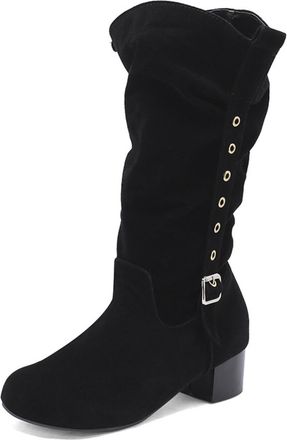 Generic Womens Edgy Ankle Boots with Double Buckle Straps Lace-Up Detail Chunky Platform Heels PU Leather Comfortable Anti-Slip Wear-Resistant for Daily Casua