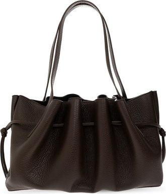 Yuzefi Tassen, Dames, Bruin, ONE Size, Leer, Scallop Shoulder Bag