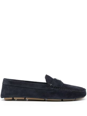 Prada Enamel-Triangle-Logo Suede Loafers