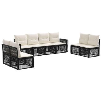 vidaXL Conjunto De Sof&aacute;s De Jard&iacute;n 8 Pcs Negro Y Blanco Crema Vidaxl