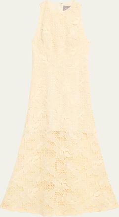 Lela Rose Lattice Floral Guipure Sleeveless Maxi Dress