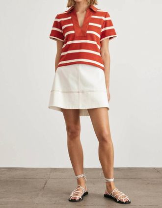 Tanya Taylor Melanie Top In Brick/cream Wide Stripe