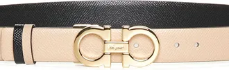 Ferragamo Reversible Leather Gancini Belt - Beige
