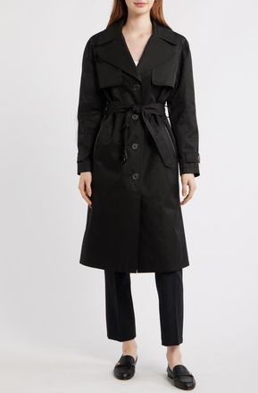 Via Spiga Back Button Cotton Blend Trench Coat in Black at Nordstrom, Size Xx-Large