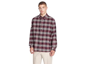 A|X Armani Exchange AX Plaid Woven Mens Clothing Red Herringbone Check : LG, Cotton