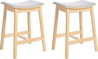 Beliani Conjunto De 2 Sillas De Bar Asiento Tapizado Madera Clara Y Gris Dixon
