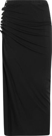 Paco Rabanne Draped Black Midi Skirt With Side Buttons And Slit