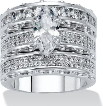 Palm Beach Jewelry 3 Piece 3.38 TCW Marquise Cubic Zirconia Platinum-Plated Bridal Ring Set