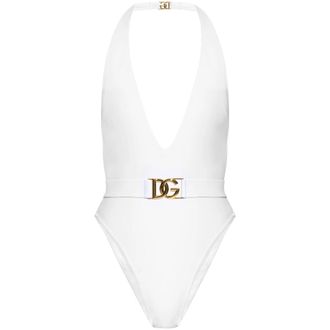 Dolce & Gabbana Plunge-neck Belted Swimsuit