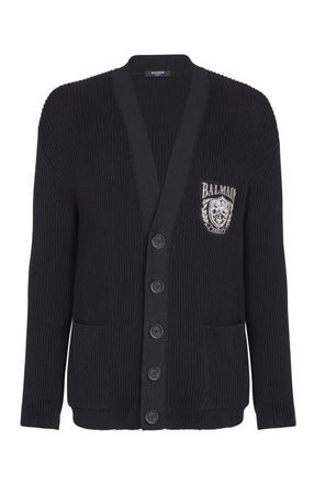 Balmain Cotton tube-knit cardigan in Black at Nordstrom, Size X-Large