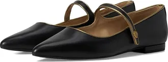 Lauren Ralph Lauren Londyn Metallic-Trim Leather Mary Jane Womens Dress Flat Shoes Black/Antique Gold : 6.5 B - Medium