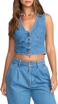 Billabong Indigo Skies Crop Cotton Denim Vest in Salt Washed at Nordstrom, Size Medium