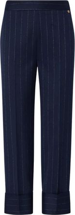 Liu Jo Broeken, Dames, Blauw, M, Leer, Rechte Pinstripe Broek