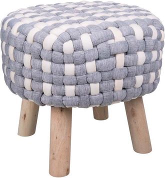 Wanderlust Deco Taburete De Madera Y Algod&oacute;n Trenzado Gris 40x40x36