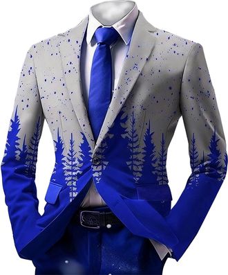 Generic Christmas Suits For Men Uk - Christmas Suit Xmas Tree Printed Party Lapel Single Button Long Sleeved Suit Sports Jacket Lightweight Pocket Suits Class