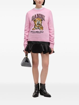Ganni Tiger Graphic Wool Sweater - Pink