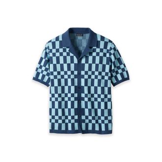 Paul Fredrick Cotton Button Front Camp Sweater in Blue Multi at Nordstrom, Size Xx-Large