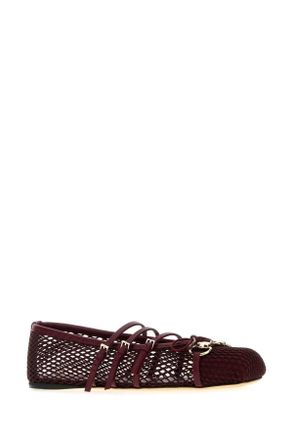 Gucci Womens Burgundy Mesh Ballerinas Red T Polyamidelamb Ballerine Flat Shoes