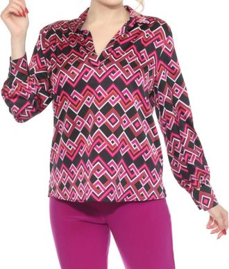 Joseph Ribkoff Geometric Puff Sleeve Satin Blouse In Black/multi