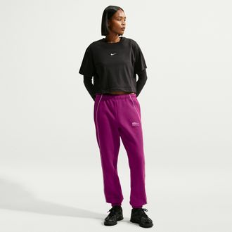 Nike Womens Studio Fleece Medium Weight Mid-Rise Cuffed Pants in Red | IQ3885-630