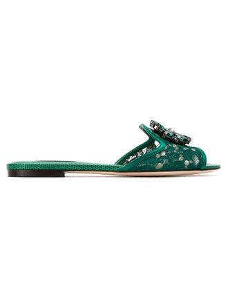 Dolce & Gabbana Womens Slippers In Lace With Crystals