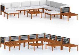 vidaXL Conjunto De Jard&iacute;n De 12 Piezas Con Cojines, Madera Color Crema, Acacia Y Cuerda Vidaxl