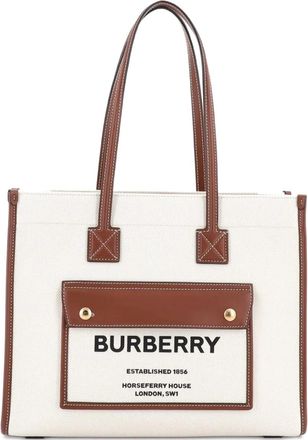 Burberry Freya Shopping Canvas with Leather Small tote bag - Bruin
