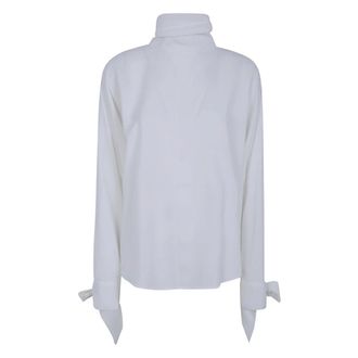 Emporio Armani Overhemden, Dames, Wit, XS, Polyester, Blouse met hoge hals en strikmanchetten
