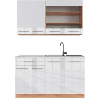 Vicco Cucina completa Fame-Line, Bianco lucido/oro power oak, 140 cm, pl Marmo