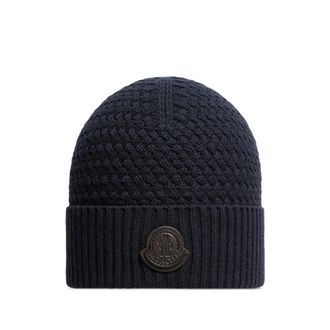 Moncler Logo-patch Cable-knit Beanie Hat