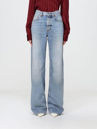 Saint Laurent Jeans a gamba larga in denim di cotone a vita alta