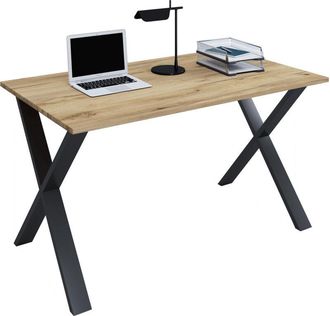 VCM Vcm Wood Desk Al. 76 X An. 140 X P. 80 Cm Mesa De Ordenador Lisa Pies De Metal De Alta Calidad Mesa De Trabajo Muebles De Oficina - Lona X (negro / Ro