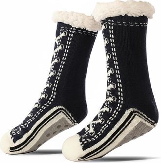 Generic Ultra-thick Cute Slipper Home Socks, Fleece Lined Non Slip Home Socks, Thick Cozy Indoor Warm Fuzzy Socks (Black, UK, Adult, Women, 3, Numeric Range, 