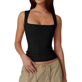 Generic 2024 New Womens Sexy Sweet Collar Sleeveless T Shirt Double Line T Shirt Slim Fit Top Top Womens Small (Black, XL)