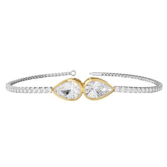 Diamond2Deal 925 Sterling Silver Silver 3.9 Ct Pear Cut Lab Grown Diamond Bangle Bracelet 7