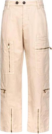 Pinko Utility Tricotina Stretch Broek - Dames - Wijde Broeken - Beige - S - Katoen - Broeken