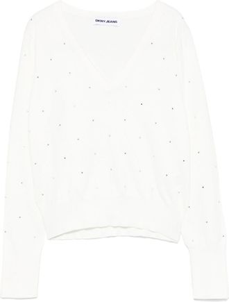 DKNY studs V-neck sweater - White